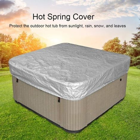 Bache d'extérieur pour Spa Housse de Bain à Remous Carrée Etanche Couverture de Spa en Tissu Polyester 190T Anti-poussière Anti-UVavec Un Sac de Rangement,Noir——Gris 207×207×30cm-- (1/4)
