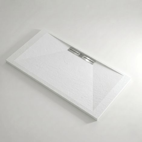 Receveur de douche 70x70 cm extra plat EDIS en résine surface ardoisée blanc Grille inox (1/4)