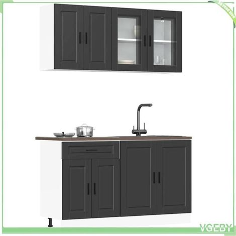 Ensemble de 4 meubles de cuisine - Porto - Noir - Bois d'ingénierie résistant à l'humidité - Pieds réglables (1/5)