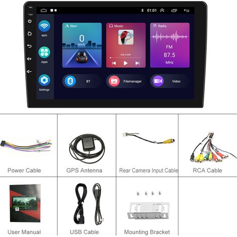 Appareil tout-en-un de navigation et de vidéo pour voiture avec écran de contrôle central universel Android 11 de 10,1 pouces (1/5)