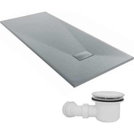 NRG 1800 x 800mm SMC Anthracite Rectangle Slate Effect Bathroom Shower Tray & Fluidmaster Fast Flow Waste Trap