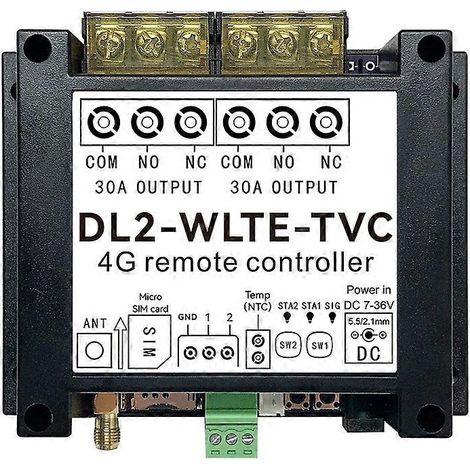 Interrupteur de commande à distance Web GSM 4G SMS APP DL2-WLTE 30A 2 canaux avec sortie relais, capteur de température et entrée DI avec alarme (1/5)