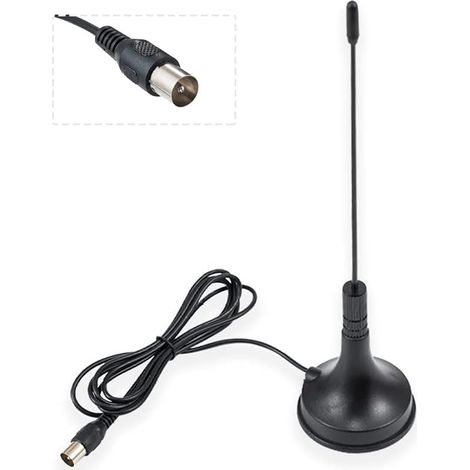 Antenne DVB-T HDTV pour TV Numérique Intérieure 2dBi avec Base Magnétique Connecteur TV Mâle VHF UHF Mini Antenne TV 1.5m Câble Coaxial RG174 pour DVD LCD Appareils DVB-T (1/5)