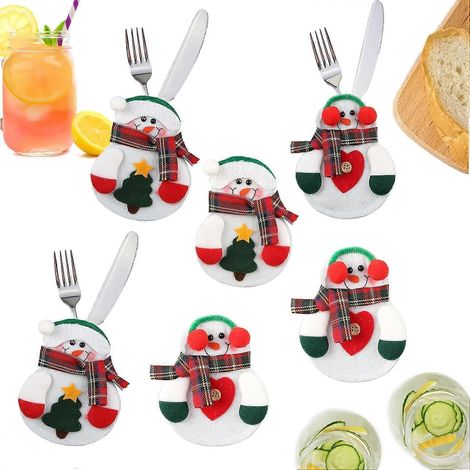 Weihnachtsbestecktaschen, Dekotasche für Messer und Gabeln, Schneemann-Bestecktasche, Weihnachtsdekoration (1/5)