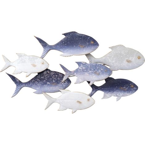 Decorazione murale a forma di pesce in metallo in stile marino