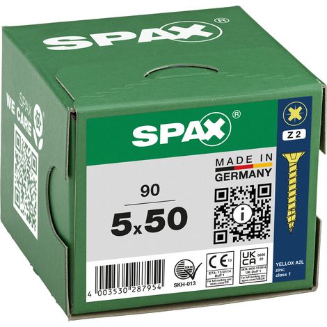 SPAX Vis universelle, 5 x 50 mm, 90 pcs, Tête centrante, Tête fraisée, Cruciforme Z, 4CUT, YELLOX - 8000000287954