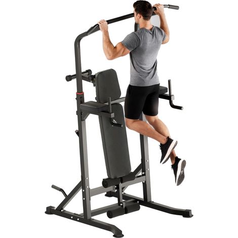 Estación de Musculación Torre de Entrenamiento Altura Ajustable con Barra de Dominadas y Banco Plegable para Fitness en Casa Gimnasio 99x178x230 cm