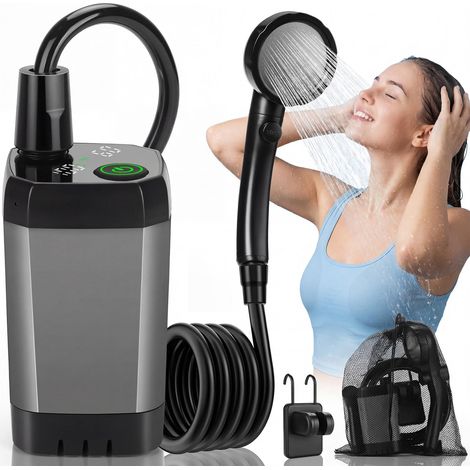 Douche de camping, 6000 mAh, avec pompe, mobile avec pommeau de douche et tuyau de 2 m, affichage numérique intelligent, pour jardin, camping-car, caravane, voyage, douche pour chien (1/5)