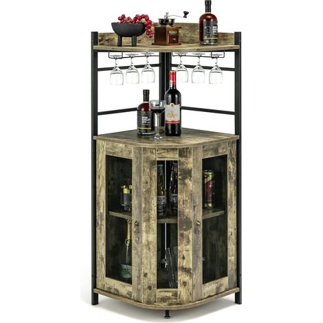 Armoire de Bar Industrielle avec Support en Verre, Cadre en métal, Marron Clair (1/5)