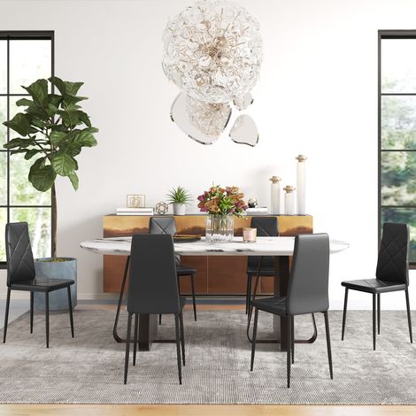 Juego de 6 sillas de comedor de piel sintética, sillas de cocina de respaldo alto con costuras en forma de diamante y patas de acero, sillas modernas para cocina, dormitorio, oficina y sala de estar, 