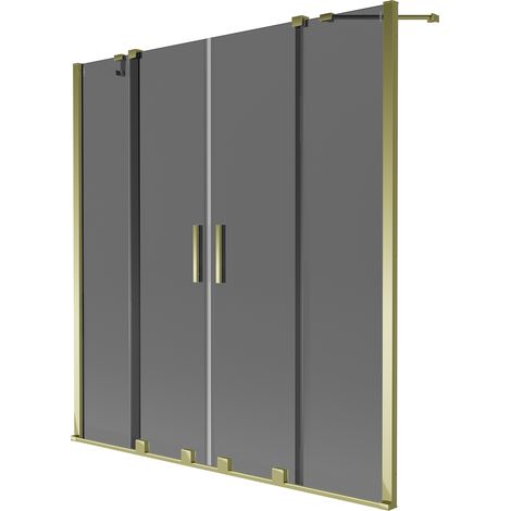 Mexen Velar Duo Badewannenfaltwand 2-flügelig schiebbar 160 x 150 cm, graphit, gold - 896-160-000-42-50 (1/2)