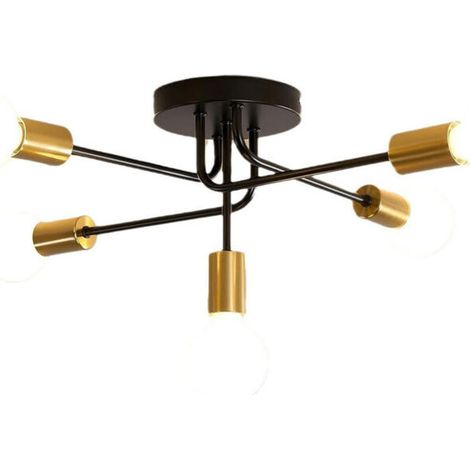 Lustre suspension, lustre luminaire plafonnier suspendu réglable, éclairage de plafond 5 pendentif lumière, montage industriel vintage, pour cuisine, salon, salle à manger, chambre, douille métallique (1/5)