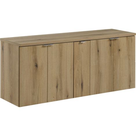 Meuble salle de bain suspendu 5 portes NOVA OAK 140cm-Naturel (1/5)