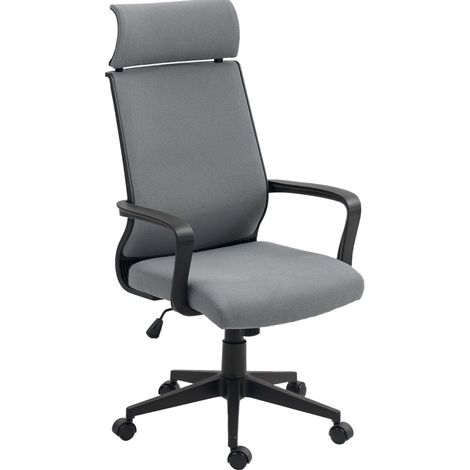 Chaise de bureau 60.5x69x109-117 cm gris fonce en polyester avec dossier haut et fonction bascule (1/4)