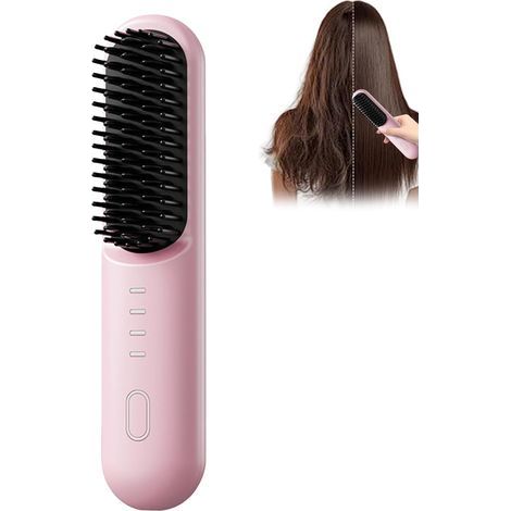 Kabelloser Haarglätter mit 4 Temperaturstufen, glättet schnell in 3 Minuten - Tragbar - Schnelles Aufheizen - Ideal für Reisen (Pink) (1/5)