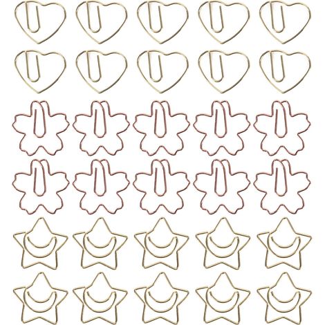 Lot de 30 trombones en forme de cœur, de sakura et d'étoile, parfaits pour le bureau, l'école et les étudiants. Idéal pour le classement des documents. (1/5)