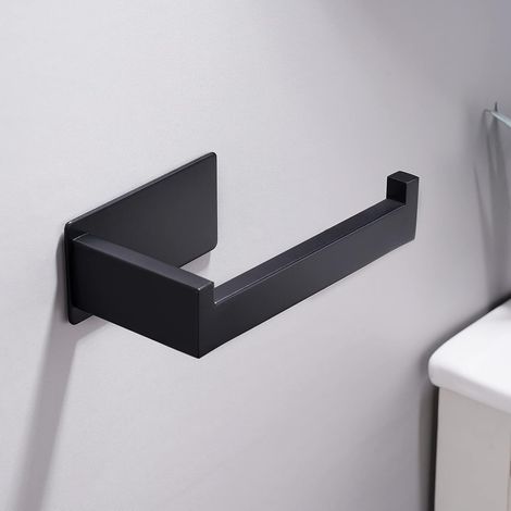 Soporte para papel higiénico, soporte de pared para papel higiénico, soporte sin taladro para baño y cocina, color negro. (1/5)