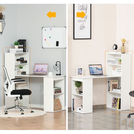 Bureau blanc avec étagère intégrée, table de travail polyvalente pour bureau et atelier, dimensions 120x55x120 cm, optimisé pour gagner de la place