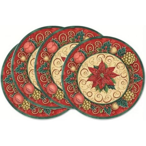 Set de table rond de Noël décoré d'un bonhomme de neige, en vinyle imprimé non imperméable - 37 x 37 cm (pièce unique) - 25