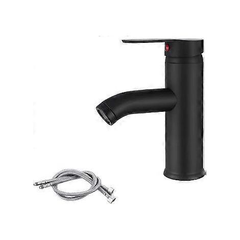 Schwarze quadratische Waschtischarmatur, schwarze Waschtischarmatur, Edelstahl-Mischbatterie für Warm- und Kaltwasser, Toilette, Badezimmer, Waschbecken (Zulaufschlauch mitbringen)