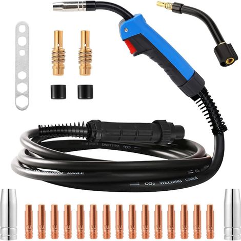 Torche de Soudage MIG MAG MB15 AK 4 Mètres 180A Gaz CO2 Pistolet de Soudage Torche de Soudage avec Connecteur Euro, Kit de tuyau de Soudage MIG pour Machine à Souder