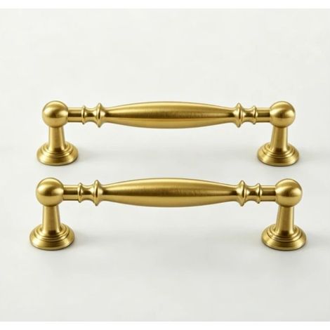 Set aus 2 Vintage-Schranktürgriffen aus Messing im europäischen Stil – vergoldete Schrankgriffe (französischer Stil „dezenter Luxus“) aus italienischem Messing mit satiniertem Finish (1/5)