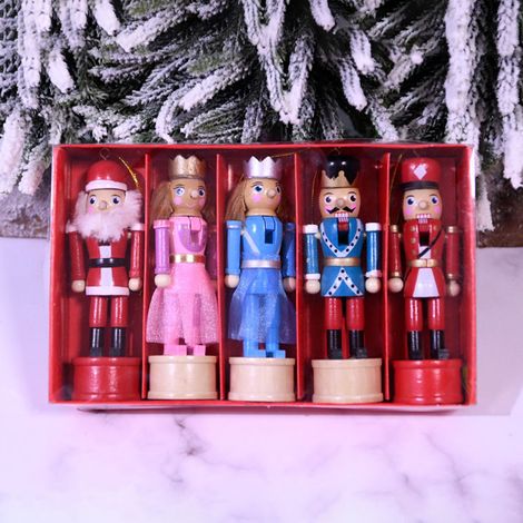 5er-Set Nussknacker-Soldaten zum Aufhängen, aus Holz, mit beweglichem Kopf, 13 cm, Christbaumschmuck, Geschenkidee, handgefertigt (1/5)