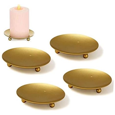 CSPARKV 7 cm 4 Stück Kerzenständer, goldene Kerzenplatte, Metallkandelaber, dekorativer Kerzenhalter, Kerzenleuchter für Zuhause, Hochzeitsdekoration, Weihnachten, Geburtstagsgeschenk, Abendessen bei 