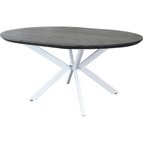 Tavolo rotondo allungabile con piano in MDF e struttura in metallo 120/160x120xH76 cm Garry -  Bianco e grigio