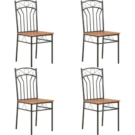 Chaise de salle à manger bois foncé et métal noir Wave - Lot de 4 (1/5)
