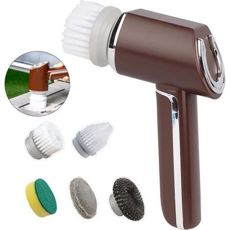 Cepillo de limpieza eléctrico inalámbrico con 5 accesorios en 1，350 revoluciones por minuto，resistente al agua，coches y exteriores (1/5)