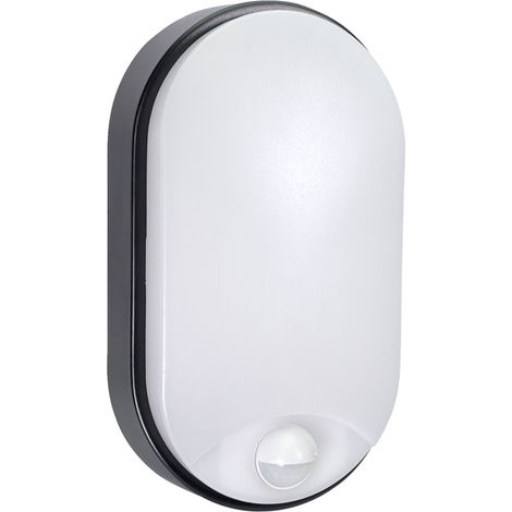 Hublot LED Ovale Noir, 12W, 1200 lumens, IP65, couleurs réglables 3000/4000/6500, détecteur de mouvement, garantie 5 ans - Tibelec (1/5)