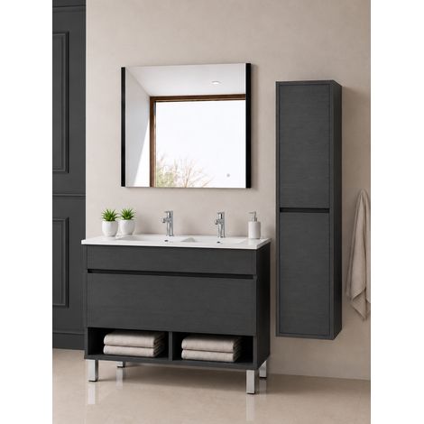Mueble de baño con patas con lavabo extraplano ORIGENBATH NEBARI con patas y cajón sin espejo 120x45 cm 2 senos grafito con columna (1/5)