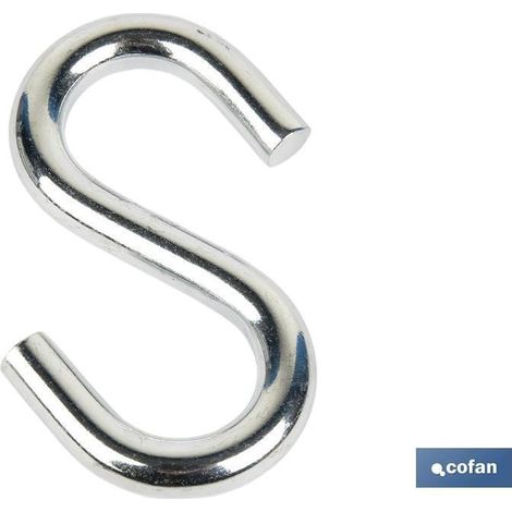 COFAN gancho en s zincado m-5 caja 100 unid. , Gancho en S zincado ideal para la colocación de objetos en barras o cornisas. También usado para empalmes de cadena de pequeño cali