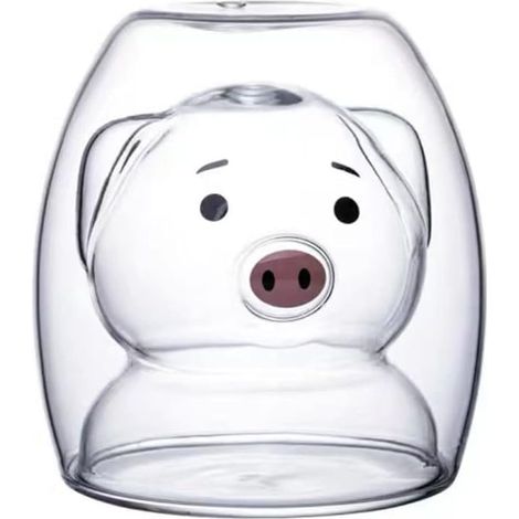 Tasse à double paroi en forme de cochon blanc en verre borosilicate de 200 ml pour boissons chaudes et froides, design animal mignon pour les occasions spéciales (1/5)