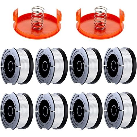 8er-Pack Trimmerfadenspulen, kompatibel mit Black & Decker Trimmern, A6481 A6485 1,65 mm Trimmerfadenspule (8 Trimmerfäden, 2 Schutzkappen, 2 Federn)