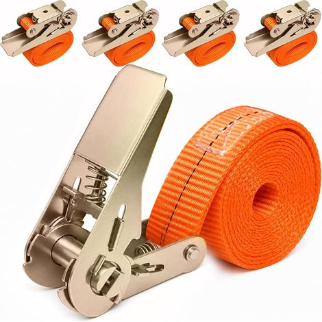 Juego de 5 correas de amarre con trinquete, 2,5 cm x 4 m, ideales para motocicletas, remolques, quads y equipaje. (1/5)