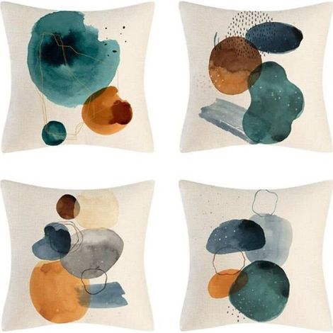 Housse de Coussin - Morandi - Lot de 4 - 45x45 cm - Coton et Lin - Motifs Géométriques (1/3)