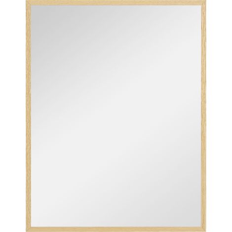Miroir mural rectangulaire 90x70cm cadre bois naturel déco intérieure salle de bain salon chambre