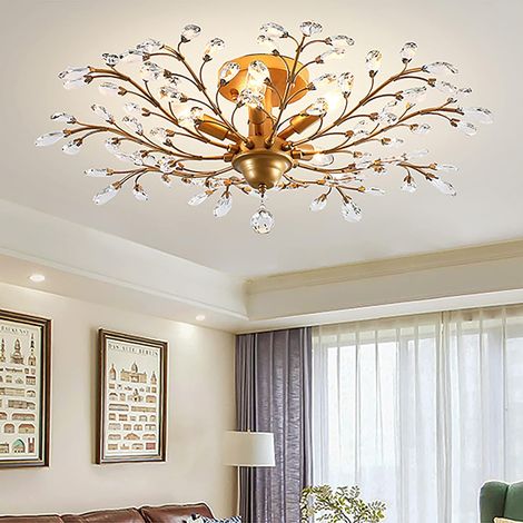 Ganeed Vintage K9 Clear Crystal Chandeliers,Ceiling Lighting,Pendant Lighting Flush Mounted Fixture with 5 Light for Living Room Dinning Room Restaurant Porch Hallway (Gold) (1/5)