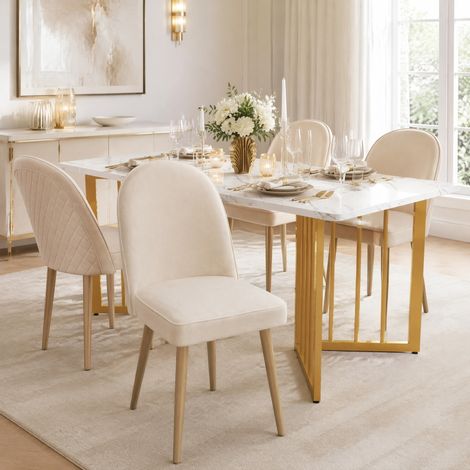 Sillas de comedor lote de 4, terciopelo beige, patas de metal dorado OKMYHOME (1/5)