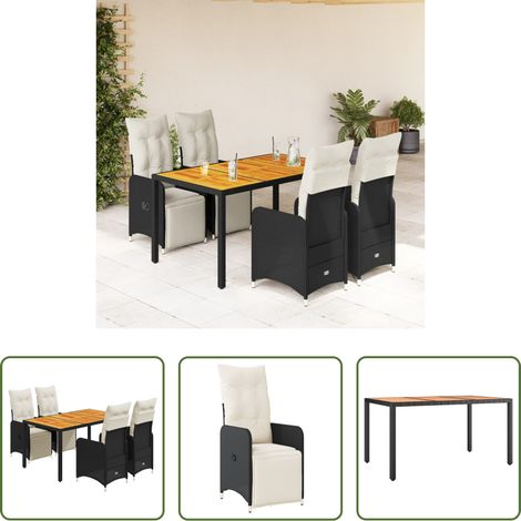 Gartentisch -  5-tlg. Garten-Bistro-Set mit Kissen Schwarz Poly Rattan (1/5)
