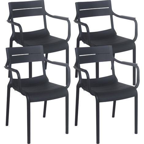 Lot de 4 fauteuils de terrasse en plastique noir