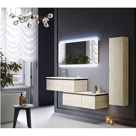 Mobile Bagno Avril100 cm SospesoRovere Sbiancato Base 2 cassetti - Lavabo in Resina (1/5)