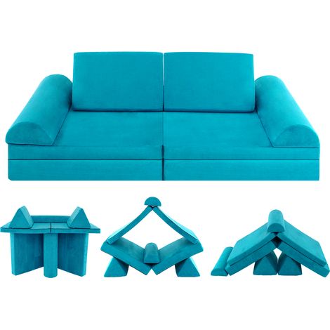COSTWAY 6-Piece Kids Play Couch Sofa Modular Convertible Foam Playset-Green