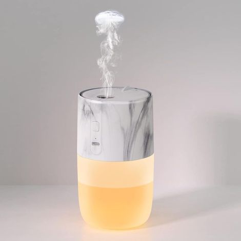 Mini Air Humidifier, 300ML Ultrasonic Humidifier Jellyfish Smoke Ring, USB Rechargeable Humidifier with 7 Multicolor LEDs for Car, Travel, Bedroom (White) (1/5)