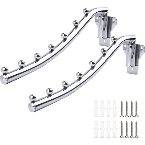 Lot de 2 cintres muraux pliants en acier inoxydable, rétractables pour salle de bain, chambre, buanderie. (1/5)