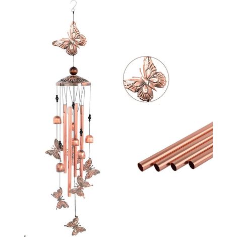 Campanelli eolici a forma di farfalla, 4 tubi cavi, 6 campane in metallo, decorazioni da giardino, decorazioni per esterni, interni e patio, campane a vento uniche (1/5)