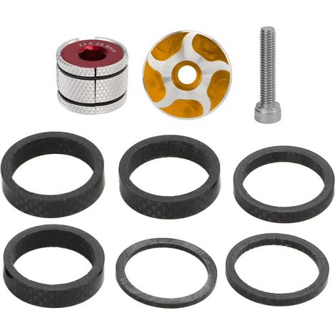Kit d'entretoises de jeu de direction CANSUCC pour vélo, avec capuchon de potence et embout d'expansion, pour potence de fourche avant de 28,6 mm de diamètre (doré). (1/5)
