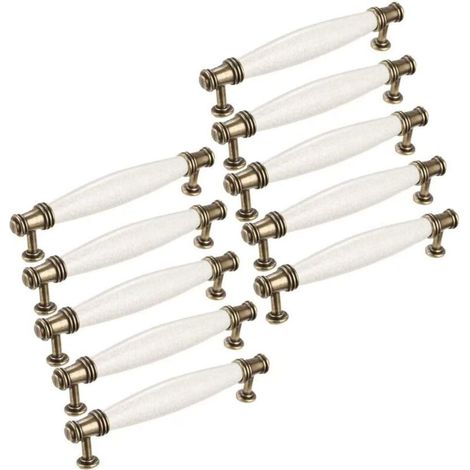 10x Cuisine Armoire Porte Poignées, Boutons de portes céramique poignées de meubles, Poignée Bâton De Porte Meuble, Cusine Poignée barre de porte d'Armoire Distance de trous 96mm